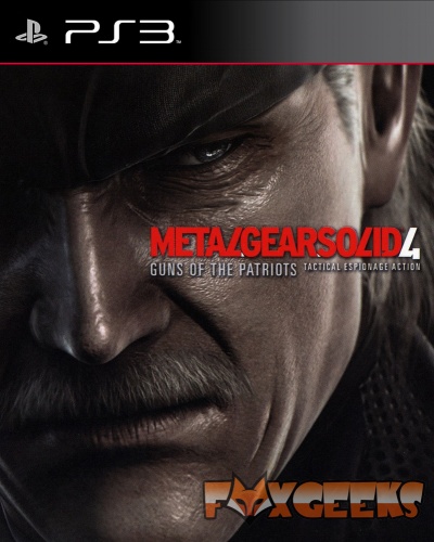 Capa de jogo PS3 Metal Gear Solid 4 com rosto masculino envelhecido e texto
