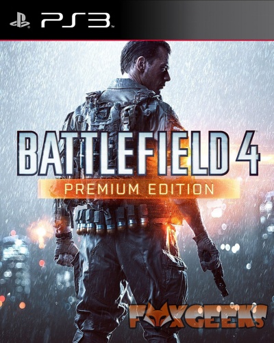 Capa do jogo BATTLEFIELD 4 PREMIUM EDITION PS3 com um soldado na chuva