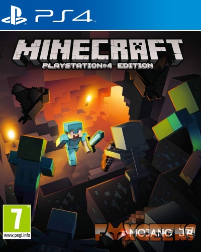 Capa jogo Minecraft PlayStation4 Edition para PS4 com personagens em caverna pixelizada