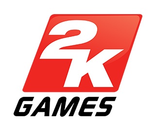 Logótipo vermelho da 2K Games com texto branco e preto