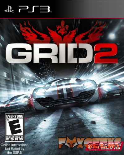 Capa do jogo PS3 GRID 2 com carros de corrida cinzentos e detalhes vermelhos