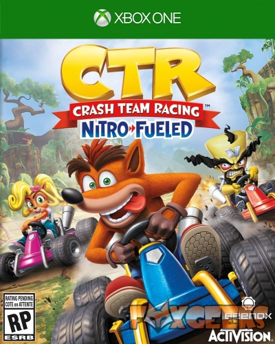 Capa do jogo Crash Team Racing Nitro-Fueled para Xbox One com personagens em karts a correr