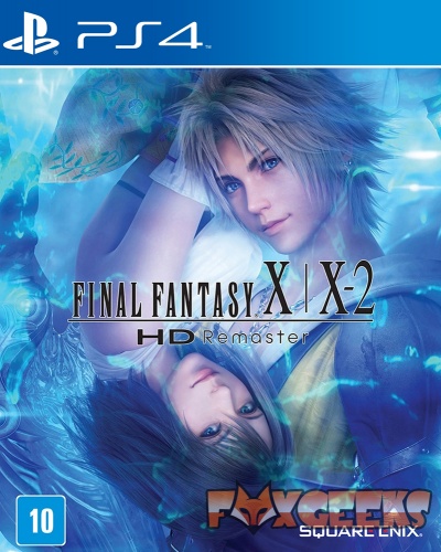 Capa do jogo Final Fantasy X / X-2 HD Remaster PS4 com personagens masculinos