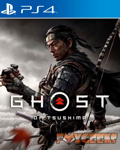 Capa do jogo PlayStation 4 GHOST OF TSUSHIMA com guerreiro samurai e texto FOXGEEKS