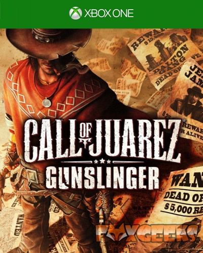 Capa do jogo Call of Juarez Gunslinger para Xbox One com cowboy e posters de procurados