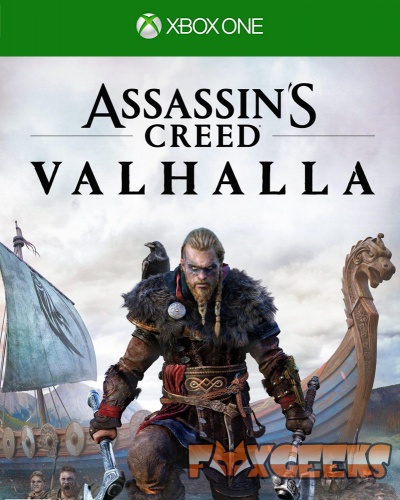 Capa do jogo Assassin's Creed Valhalla para Xbox One com guerreiro viking e navio