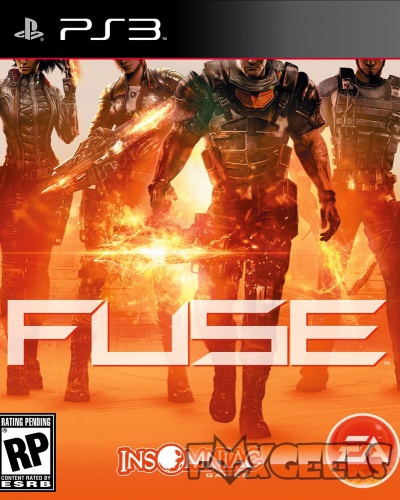 Capa do jogo FUSE para PlayStation 3 com quatro personagens armados e fundo de fogo