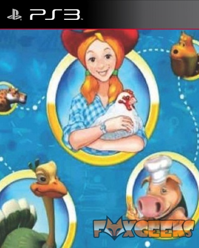 Capa de videojogo PS3 com desenhos animados de personagens animais e uma mulher