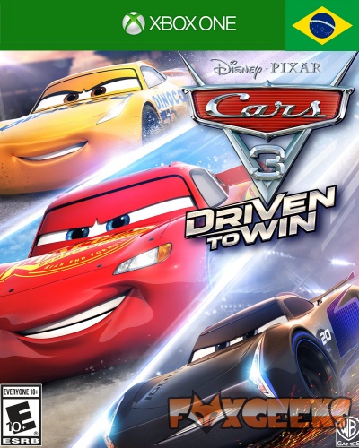 Capa do jogo Xbox One Disney Pixar Cars 3 Driven to Win com três carros animados coloridos
