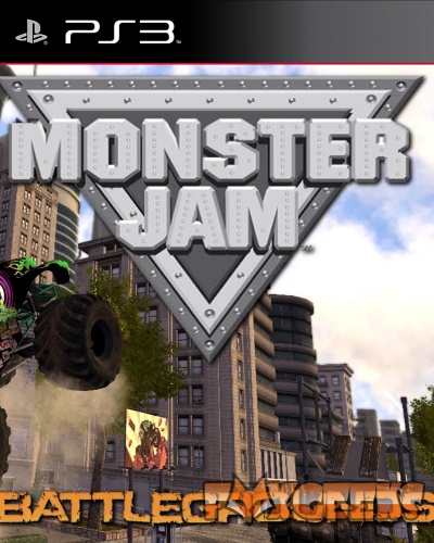 Capa do jogo MONSTER JAM para PS3 com camião monstruoso numa cidade