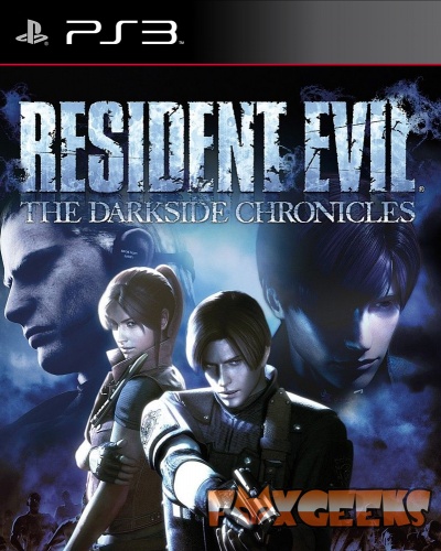 Capa de jogo PS3 Resident Evil The Darkside Chronicles com personagens e texto do título