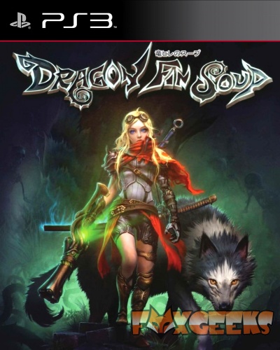 Capa do jogo Dragon Fin Soup com personagem e lobo para PS3