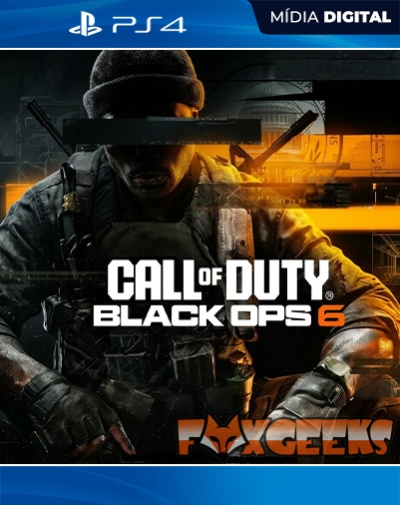 Capa digital do jogo Call of Duty Black Ops 6 para PS4 com soldado armado em fundo laranja e cinza
