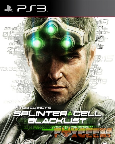 Capa do jogo para PS3 Tom Clancy's Splinter Cell Blacklist com homem e equipamento tecnológico de luzes verdes