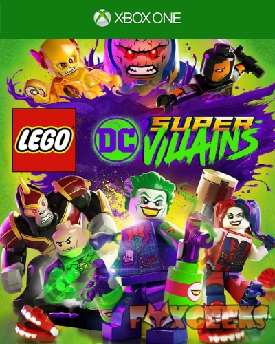 Capa do videojogo LEGO DC Super-Villains para Xbox One com personagens LEGO de vilões DC