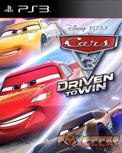 Capa do jogo Cars 3 para PS3 com carros de corrida animados coloridos