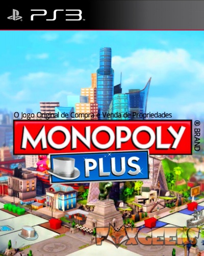 Capa do jogo MONOPOLY PLUS para PS3 com ilustração do tabuleiro em 3D
