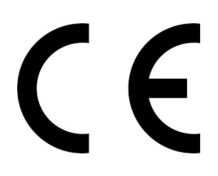 Símbolo CE em preto sobre fundo branco