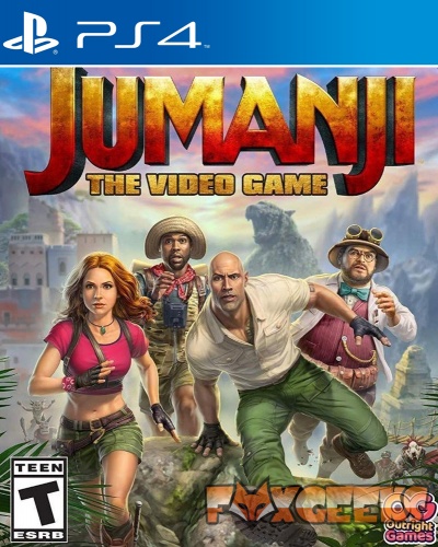 Capa do jogo Jumanji The Video Game para PS4 com personagens animados em ação