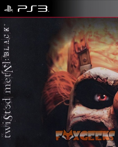 Capa do jogo PS3 Twisted Metal Black com rosto de palhaço e fogo