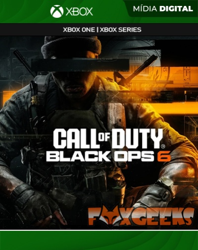 Capa digital do jogo Call of Duty Black Ops 6 para Xbox, com soldado armado e texto em branco e laranja