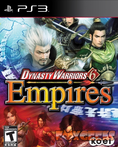 Capa do videojogo Dynasty Warriors 6 Empires para PS3 com personagens e texto