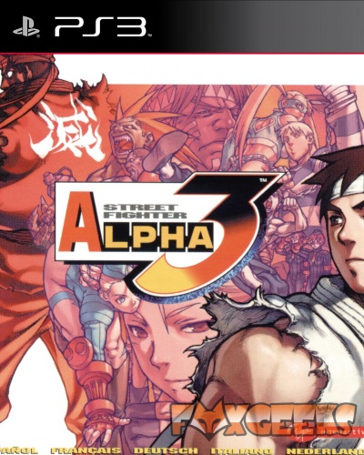 Capa do jogo Street Fighter Alpha 3 para PS3 com personagens coloridos e logo central