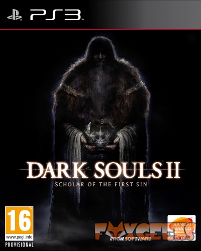Capa do jogo Dark Souls II para PS3 com figura encapuzada segurando coroa