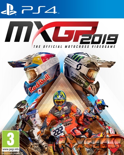 Capa do jogo PS4 MXGP 2019 com pilotos de motocross e motos