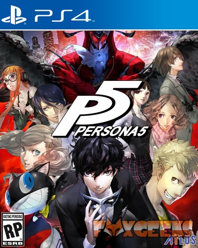 Capa do jogo PS4 Persona 5 com personagens anime e logótipos