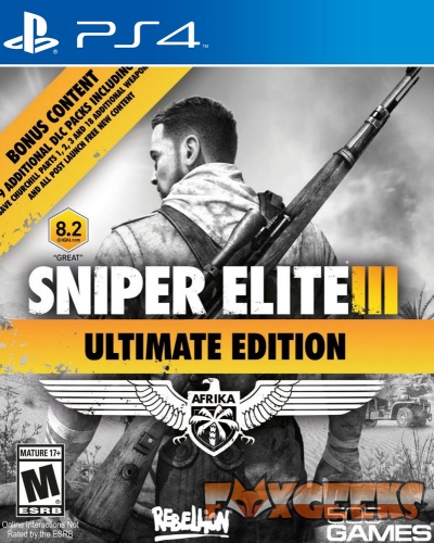 Capa do jogo PS4 Sniper Elite III Ultimate Edition com soldado e texto promocional