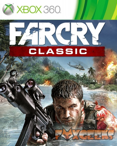 Capa do jogo Far Cry Classic para Xbox 360 com homem armado e cenário de selva