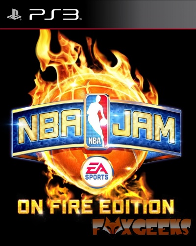 Capa de videojogo NBA Jam ON FIRE EDITION para PS3 com bola de basquetebol em chamas