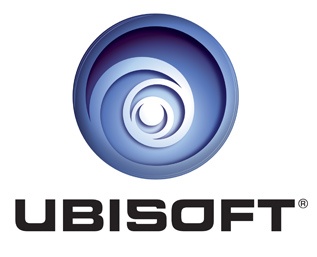Logótipo da Ubisoft com espiral azul e texto preto