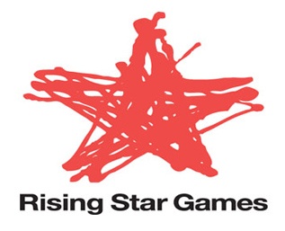 Logótipo da Rising Star Games com estrela vermelha desenhada