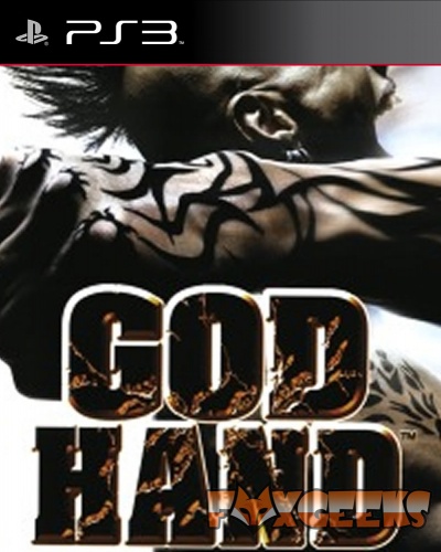 Capa do jogo PS3 GOD HAND com homem tatuado e cabelos espetados