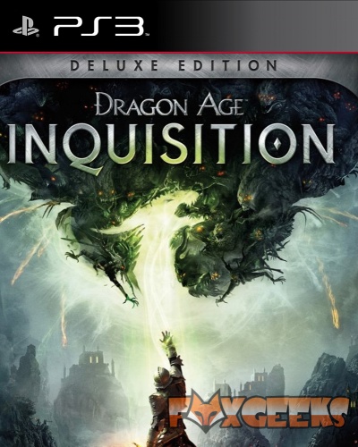 Capa do jogo Dragon Age Inquisition Deluxe Edition para PS3 com arte de dragão e guerreiro