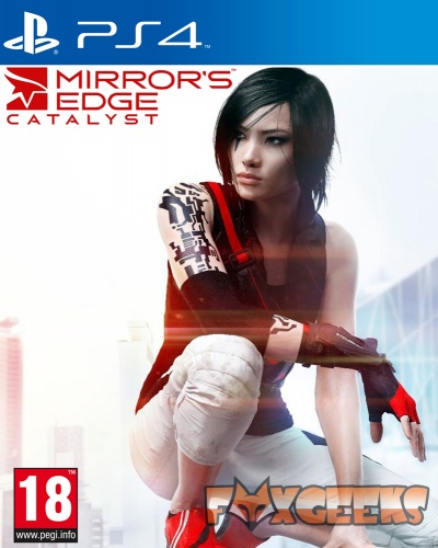 Capa do jogo MIRROR'S EDGE CATALYST para PS4 com personagem feminina com roupa branca e vermelha.