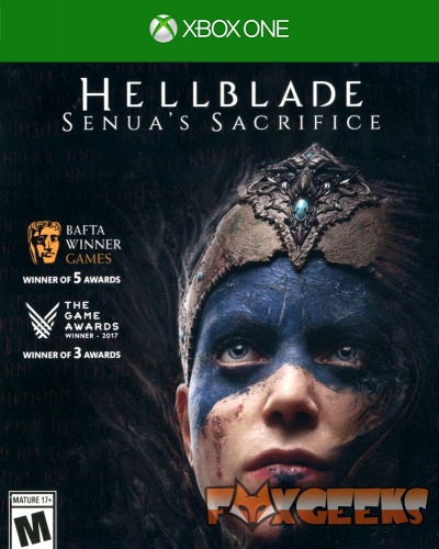 Capa do jogo Hellblade: Senua's Sacrifice para Xbox One com rosto pintado da personagem principal
