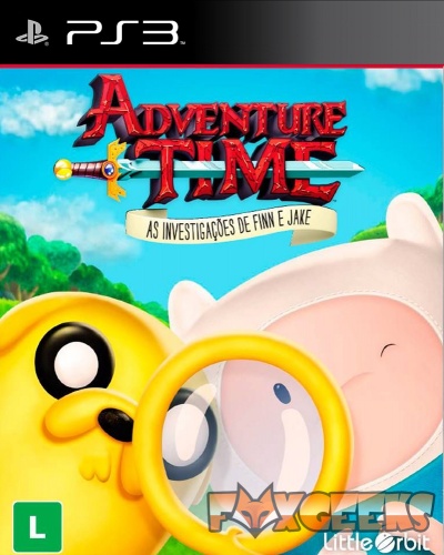 Capa do jogo Adventure Time para PS3 com personagens Finn e Jake e texto em português.