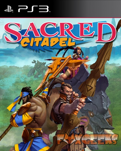 Capa do jogo PS3 Sacred Citadel com três personagens e cenário de floresta
