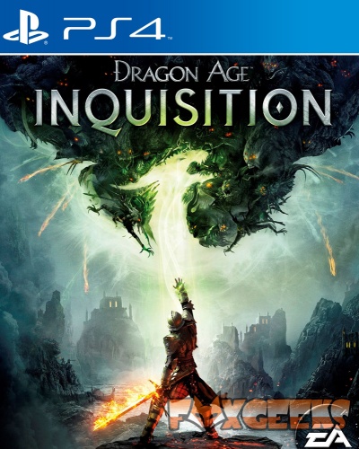 Capa do jogo Dragon Age Inquisition para PS4 com personagem e monstros