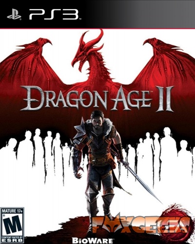 Capa do jogo Dragon Age II para PS3 com dragão vermelho e personagem armado