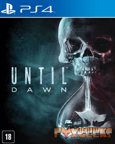 Capa do jogo PlayStation 4 'Until Dawn' com crânio translúcido e casa dentro dele.