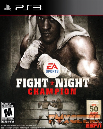 Capa do jogo PS3 Fight Night Champion com pugilista e logótipos