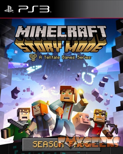 Capa do jogo Minecraft Story Mode para PS3 com personagens pixelados e fundo de blocos