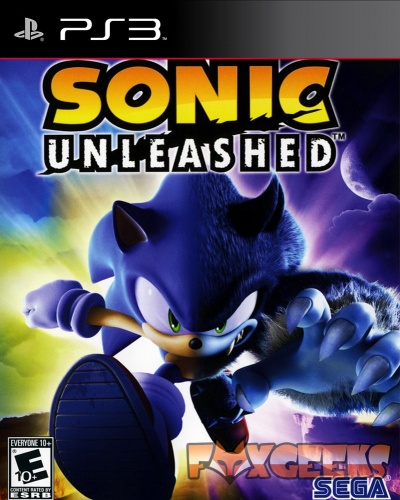Capa do jogo Sonic Unleashed para PS3 com Sonic metade normal e metade lobo