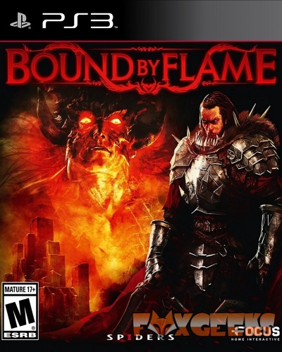 Capa do jogo Bound by Flame para PS3 com personagem em armadura e monstro em chamas