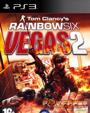 Capa do jogo Tom Clancy's Rainbow Six Vegas 2 para PS3 com soldado e fogo