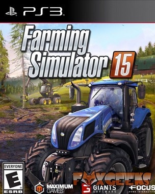Capa do jogo PS3 Farming Simulator 15 com trator azul e logótipos